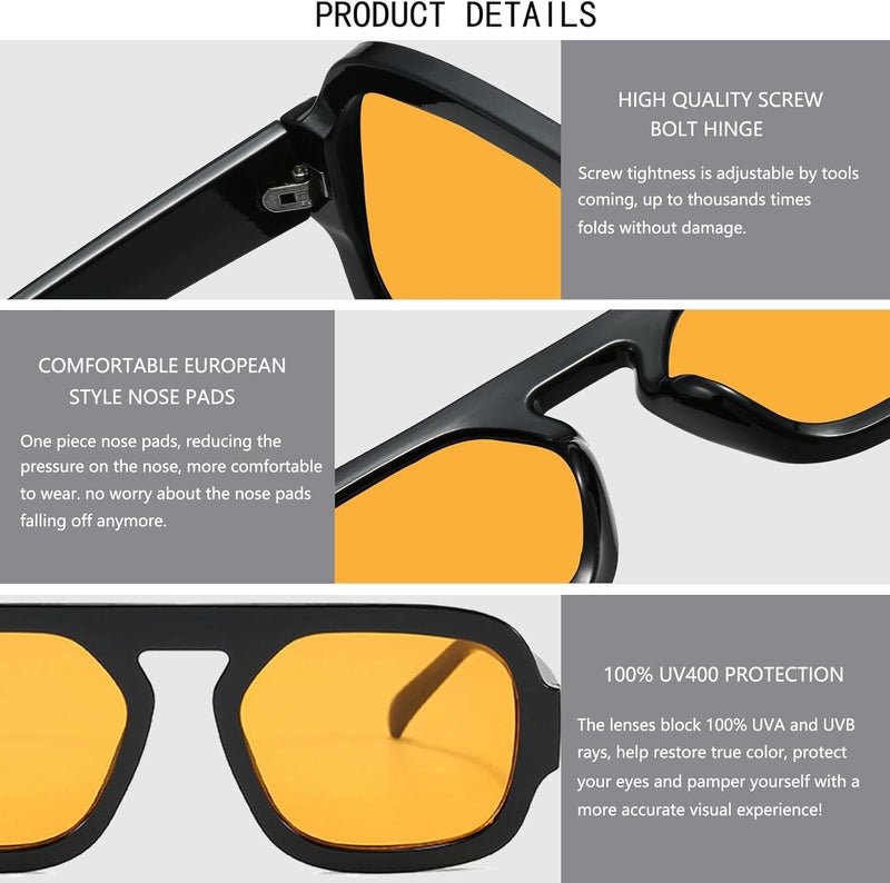 MUNSADE Trendy Square Aviator Sunglasses for Women Flat Top Designer Stylish Frame Sun Glasses Vintage Shades - Image 4